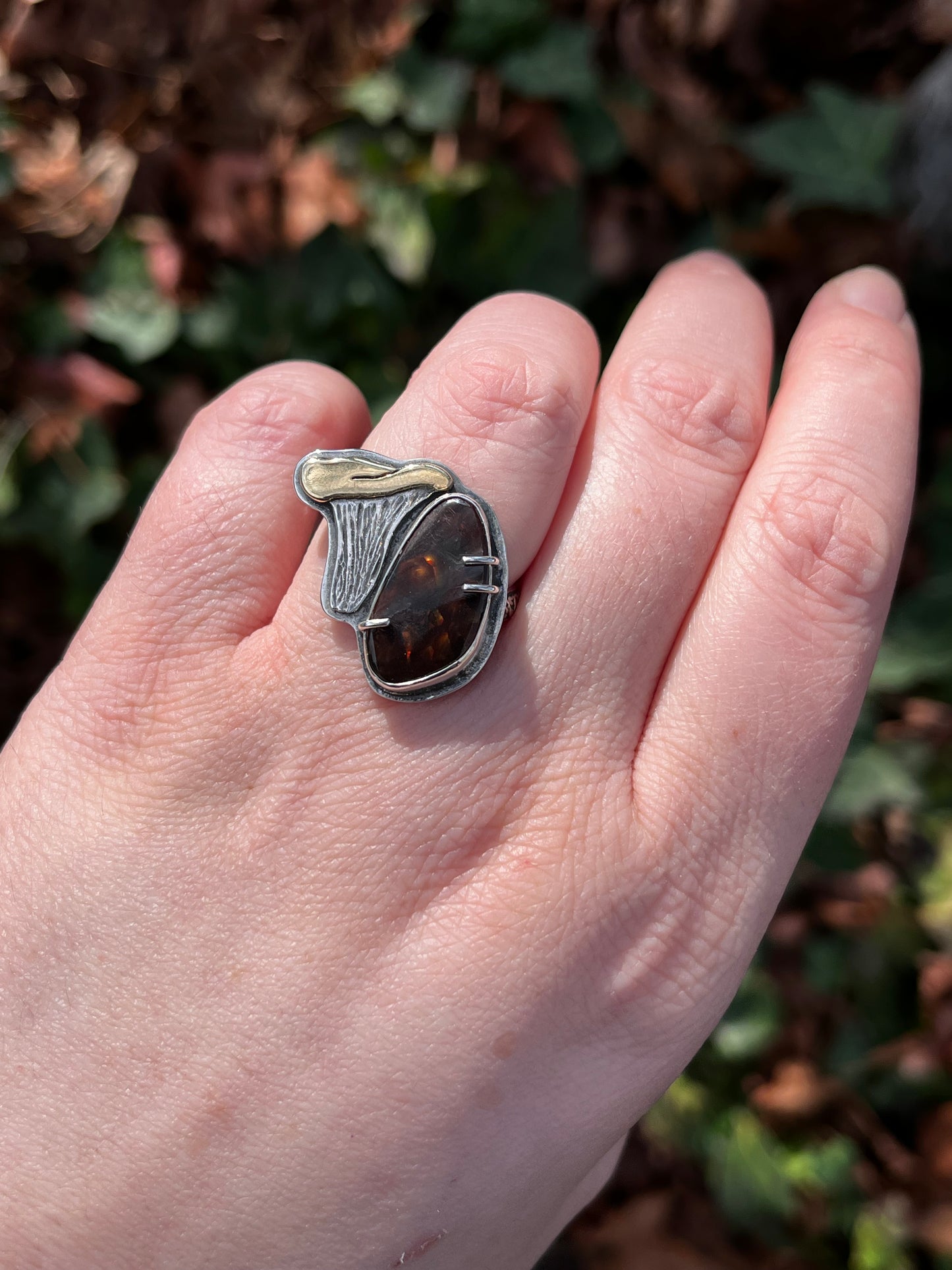 Chanterelle Ring with Fire Agate - size 8.75 to 9.25