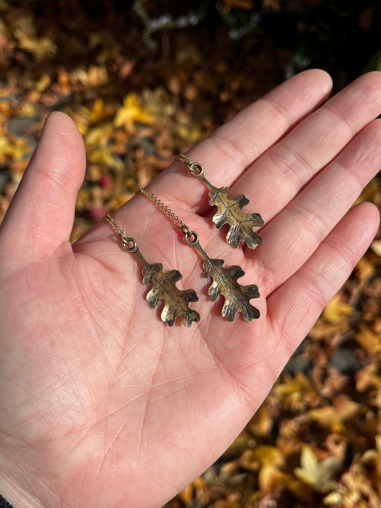 Brass Oak Leaf Necklaces