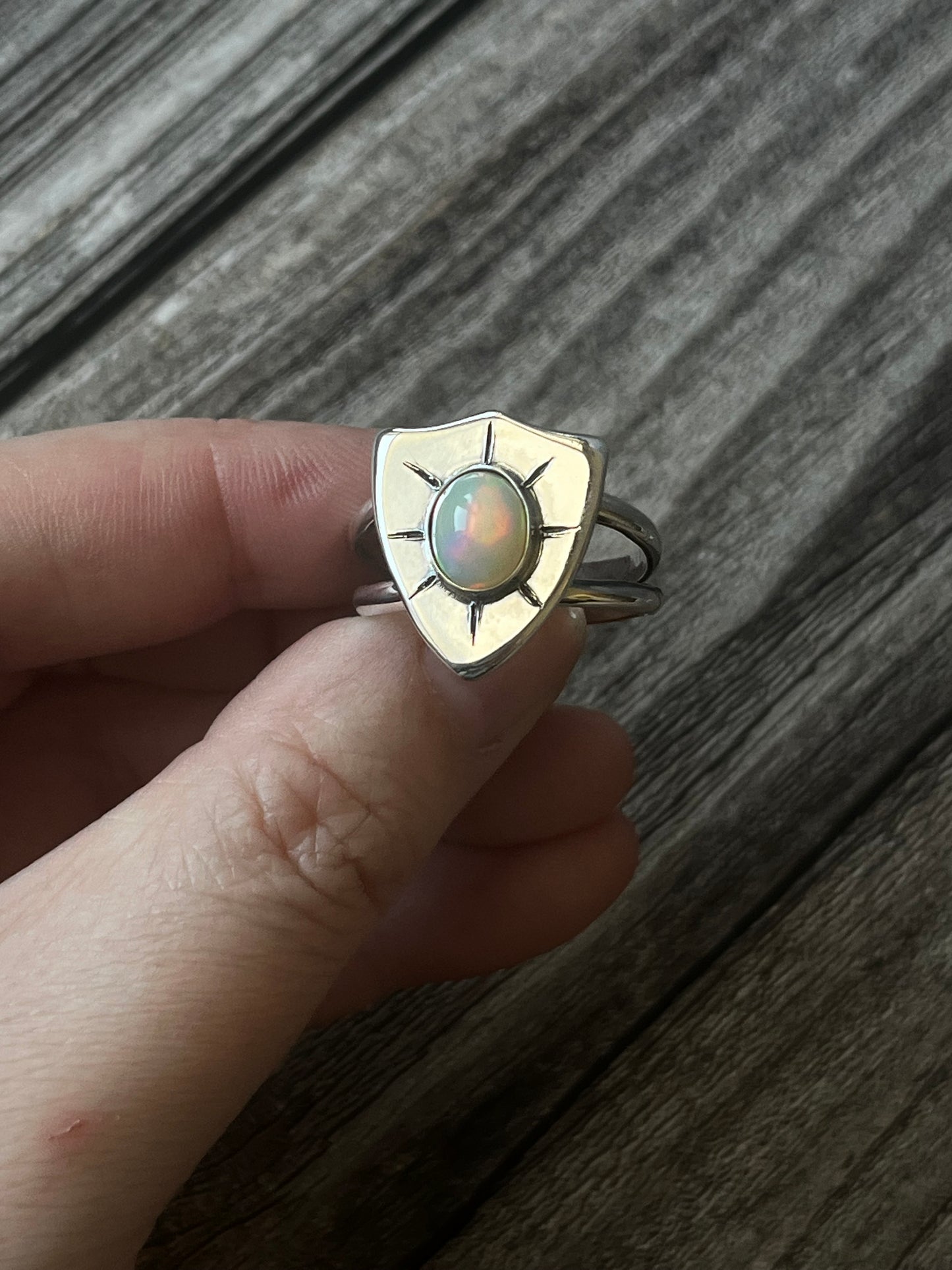 White Opal Shield Ring - made to size